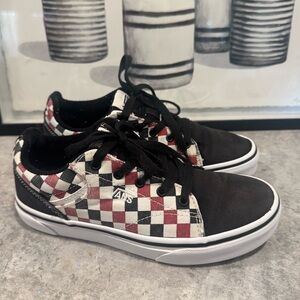Vans Canvas Low Top Checkerboard Skate Shoes Black Red Youth Size 2.5